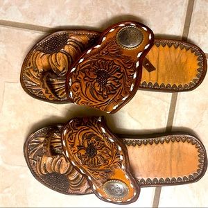 Tooled leather sandals